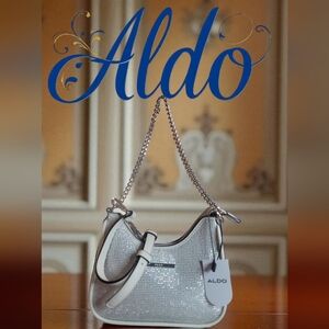 ALDO Rhinestone Silver /Cream Women's Crossbody Bag New